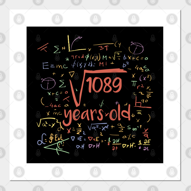 Square Root Of 1089 33rd Birthday 33 Year Old Gifts Math Bday Square square-root-of-1089-years-old-version-shirt-teeherivar